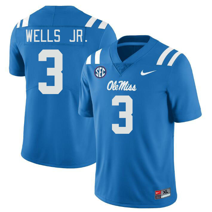Men #3 Antwane Wells Jr. Ole Miss Rebels College Football Jerseys Stitched-Power Blue
